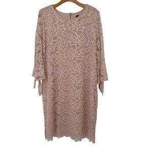 Liz Claiborne Womens Blush Pink Lace Overlay Sheath Dress Size 16 wedding